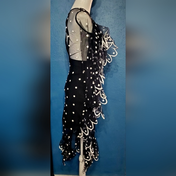 New ATHENA Dress Black Sheer With Polka-Dots & RUFFLES Bustier Cocktail Sz S - Picture 5 of 10